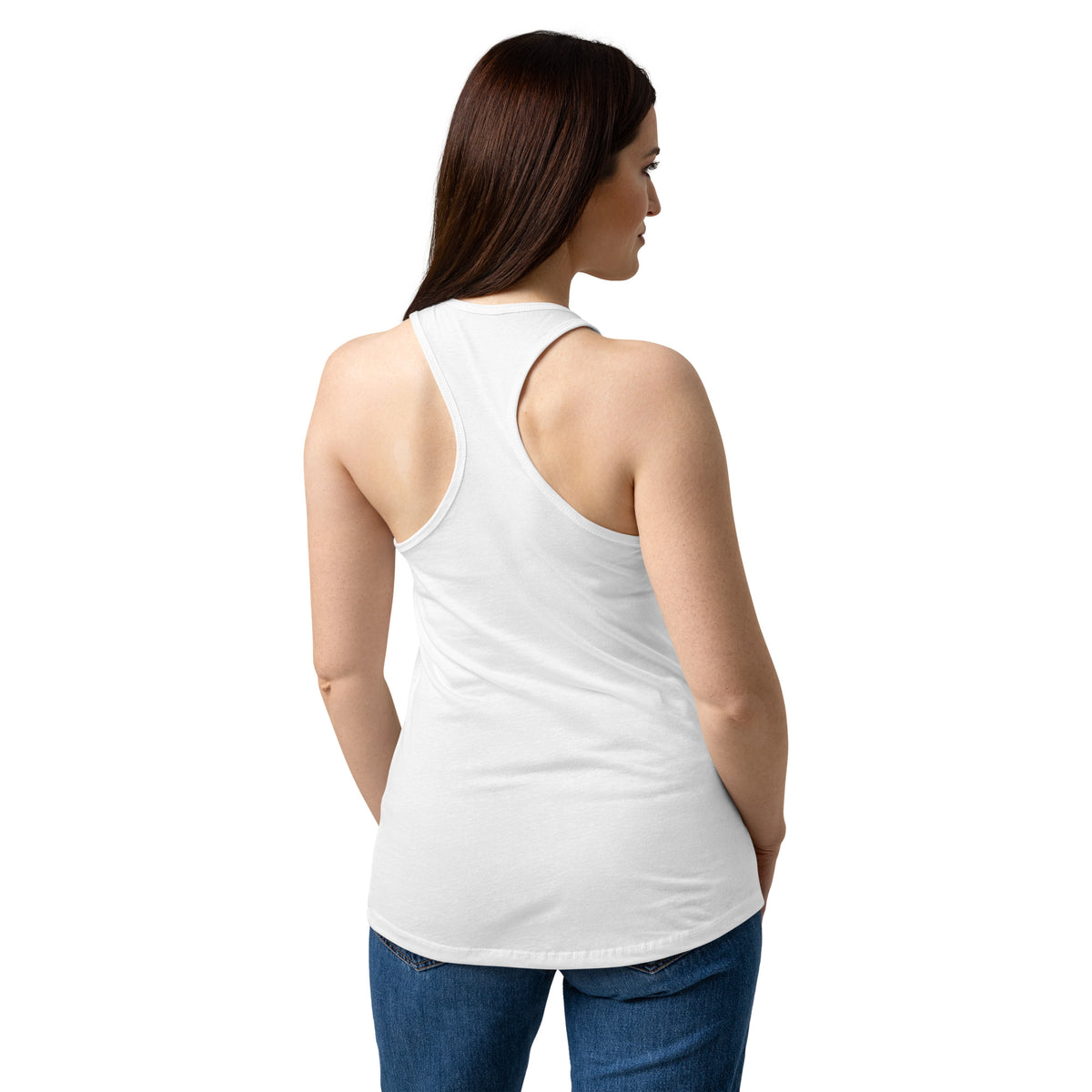 White racerback tank top with scoop back neckline