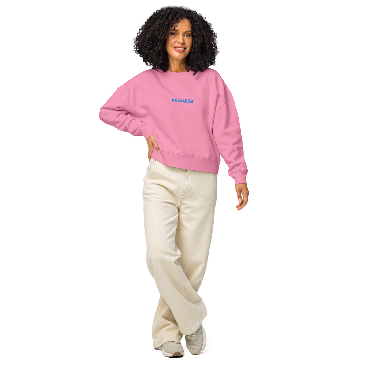 Bubble pink logo crew sweatshirt, long sleeves, ribbed crew neck and cuffs