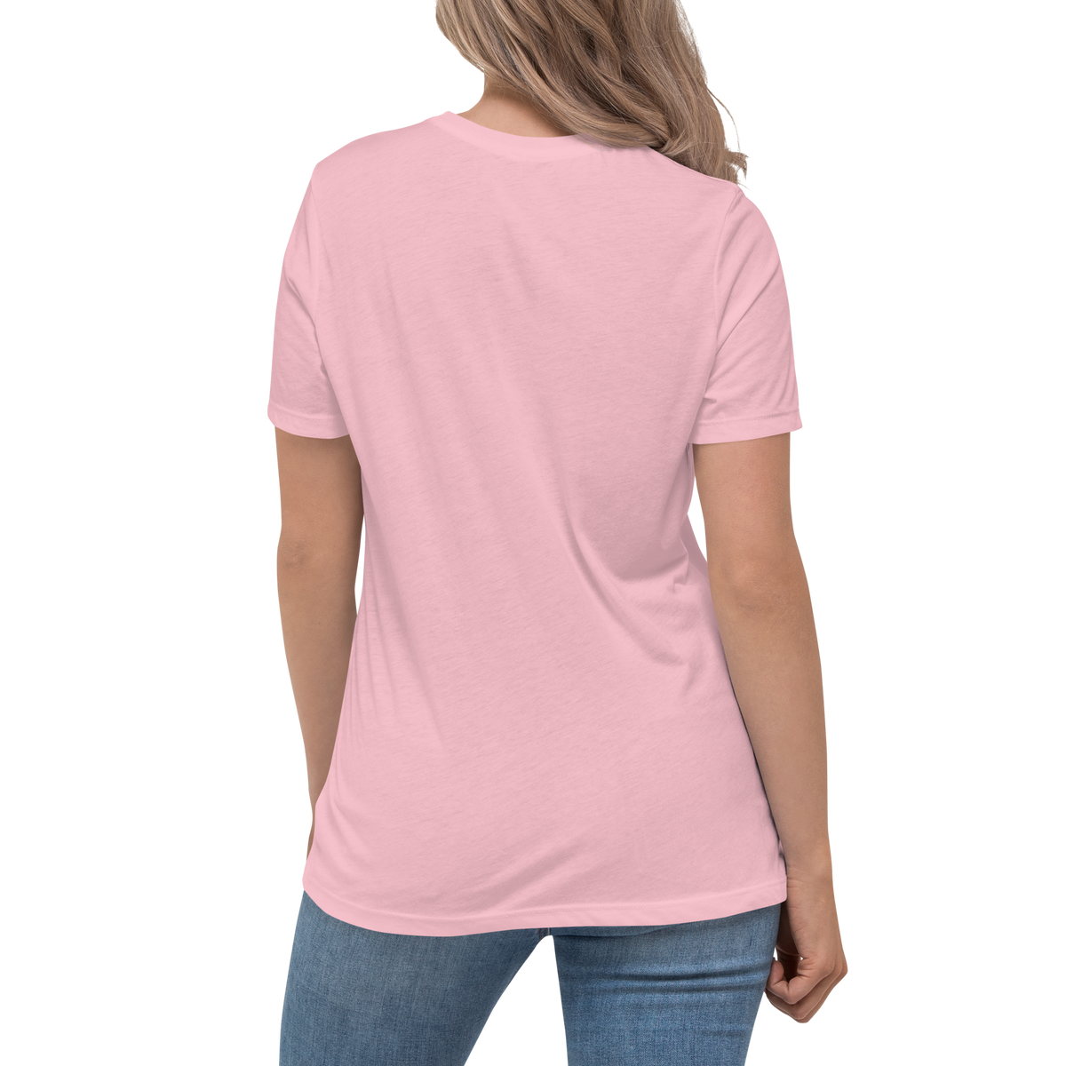 Pink women's T-shirt, plain back view with short sleeves
